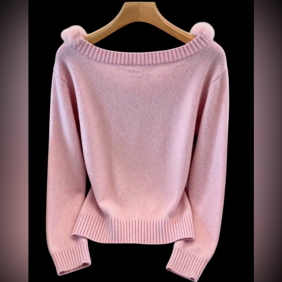 Very Pink Pullover Sweater W/ Faux Fur neckline. NWOT - Picture 2 of 7
